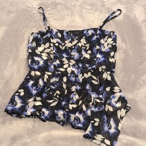 Floral Blue and Black Women's Bustier Top